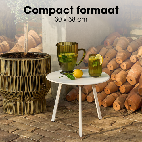 Mica Decorations Seatle Bijzettafel voor Buiten - Salontafel Rond - Plantentafel en Koffietafel - H30 x Ø38 cm - Metaal - Wit
