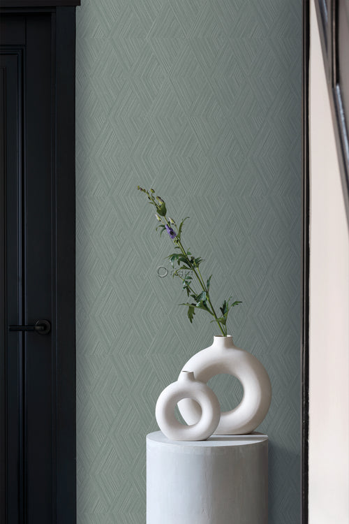 Origin Wallcoverings behang grafisch 3D motief groen grijs - 50 x 900 cm - 347842 - vtwonen shop