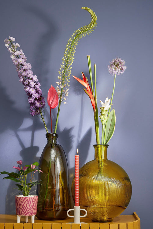 Mica Decorations Firenza Fles Vaas - H42 x Ø34 cm - Gerecycled Glas - Oker