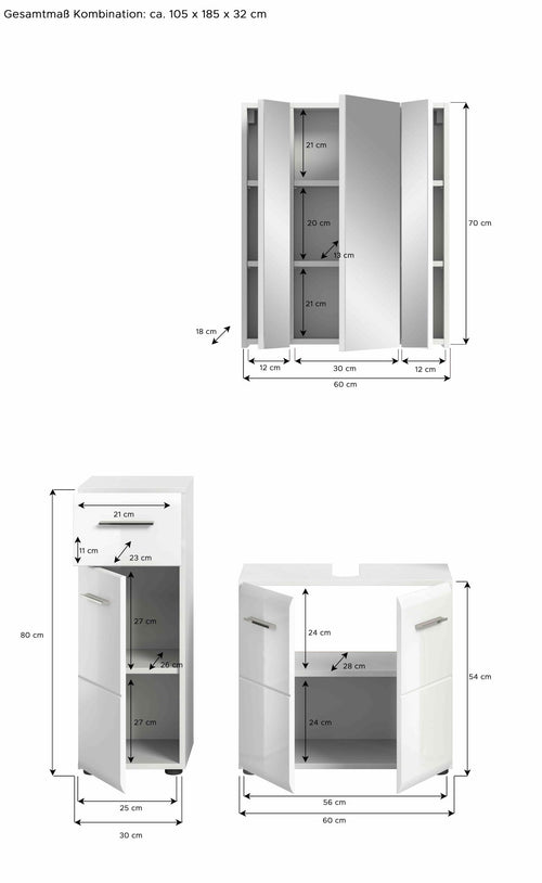 Furnilux Badkamercombinatie Ice 3-delig - 105cm x 185cm x 32cm