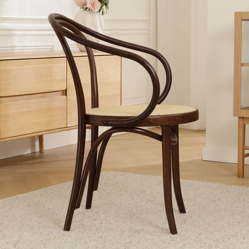 Fameg Venice No. 9 Eetkamerstoel Walnoot - Armleuning - Rotan Zitting - vtwonen shop