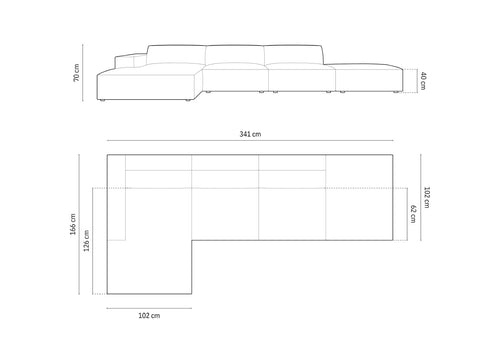 Cosmopolitan Design linker hoekbank Chicago 5-zits, flueel geld - 167x348x78cm