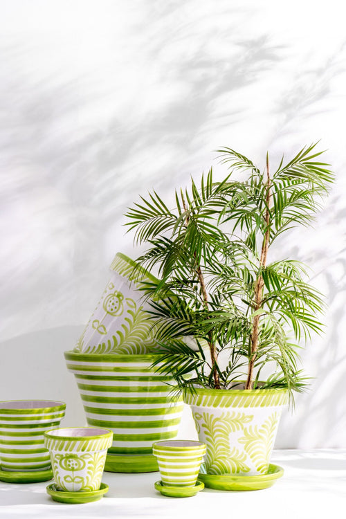 J-Line bloempot Granada Stripes Handmade + Painted - keramiek - groen - extra large - Ø 50 cm