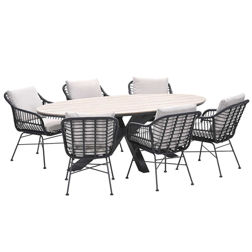 Garden Impressions tuinset Lucas - Tulli zwart - light teak look - 7-delig