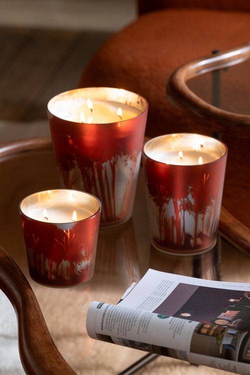 J-Line geurkaars Noa Bos - Grape Wood - glas - rood/goud - large - 95U