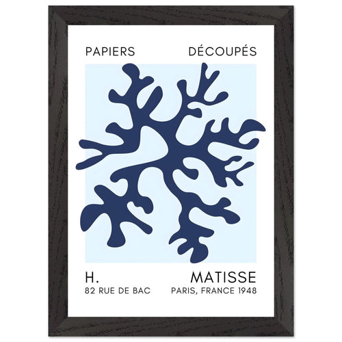 Artfulprints Poster met Lijst Matisse – Dreamy coral flower navy blue I   - A4 21x29.7 cm - Blauw