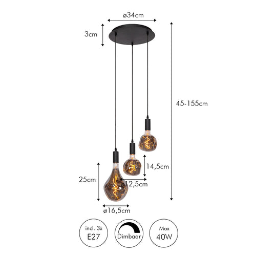 Atmooz hanglamp Sapa 3 - zwart - Ø 34 x H 130 cm - E27