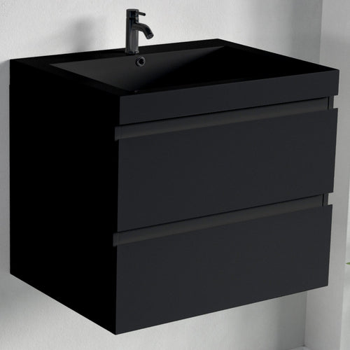 LOMAZOO badmeubelset Avalon - met hoge kast & zwarte wastafel - mat zwart - 60 cm