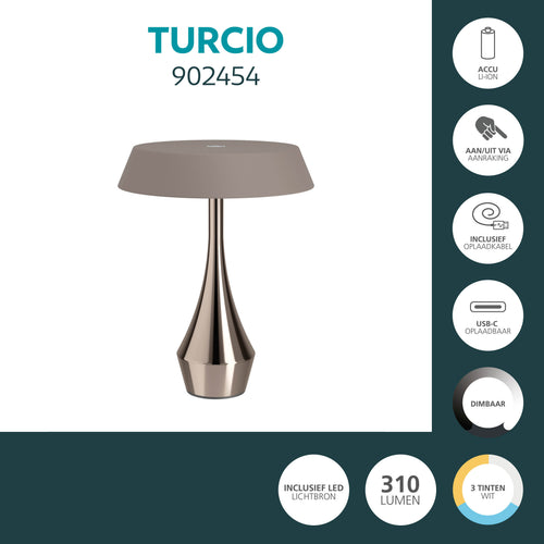 EGLO tafellamp Turcio - oplaadbaar - brons