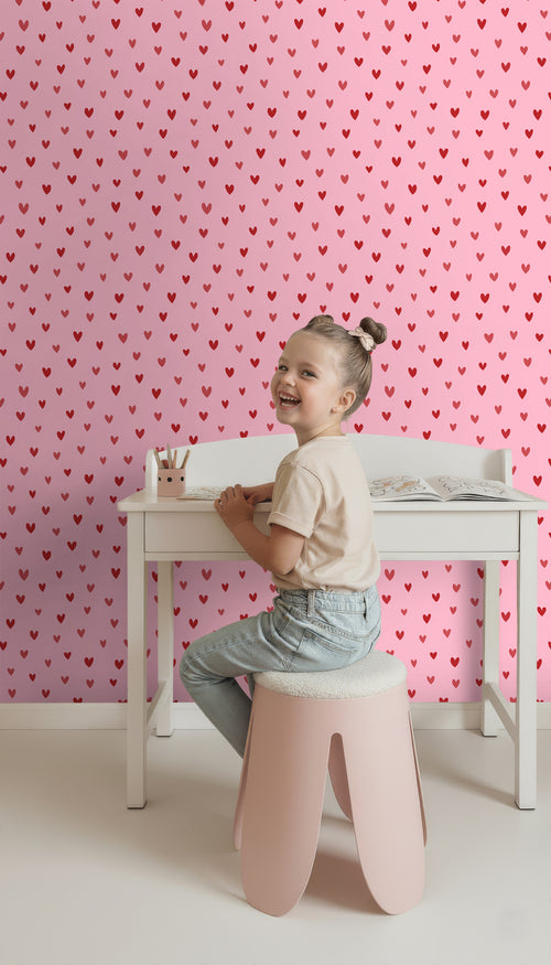 ESTAhome behang hartjes roze en rood - 50 x 900 cm - 131633