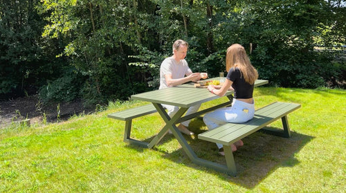 MaximaVida luxe aluminium picknicktafel Dex 200 cm olijfgroen met exclusieve omlijsting - vtwonen shop