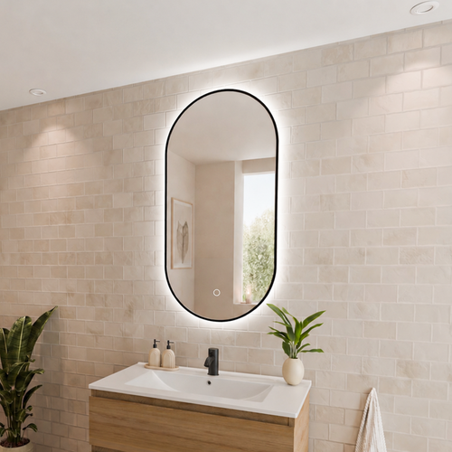 LOMAZOO badkamerspiegel Tanger - draaibaar - met LED verlichting & spiegelverwarming - ovaal - zwart - 100 x 50 cm