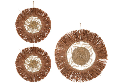 J-Line wanddecoratie Raffia - riet - bruin - 3 stuks - vtwonen shop