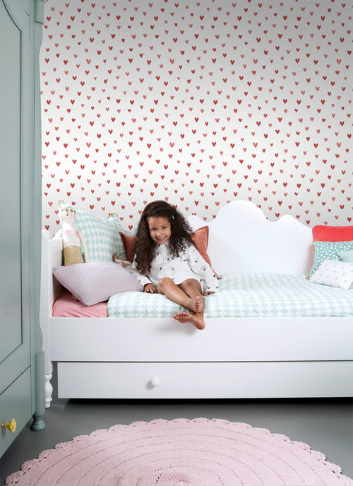 ESTAhome behang hartjes wit en roze - 50 x 900 cm - 131634