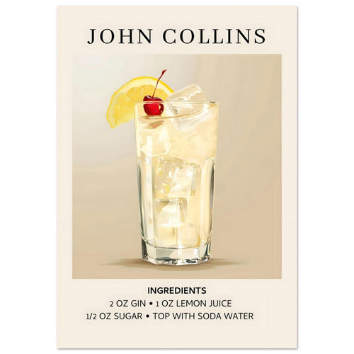 Artfulprints Poster met Lijst John Collins cocktail - Ingrediënten   - 30x40 cm - Taupe