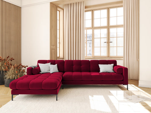 Cosmopolitan Design linker hoekbank Bali 5-zits, flueel, rood - 185x293x75cm