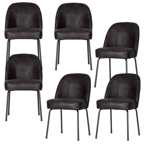 WOOOD eetkamerstoelen Vogue - Leer - Zwart - Set van 6
