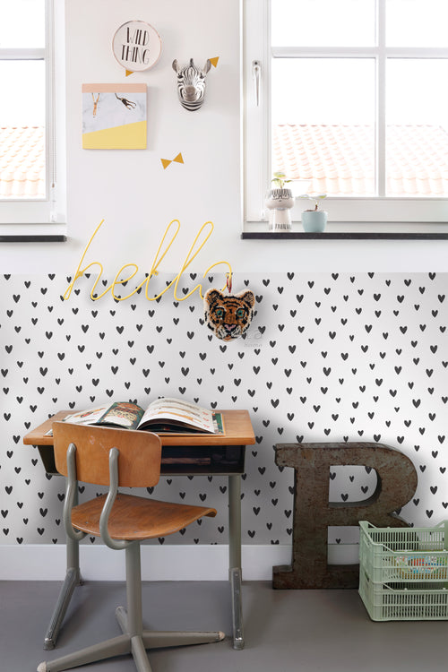 ESTAhome behang hartjes zwart wit - 50 x 900 cm - 139361