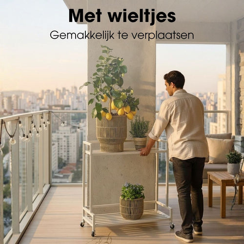 Mica Decorations Greenrax Plantenrek op Wielen - Plantenstandaard voor Kamerplanten, Buitenplanten of Tuingereedschap - Meerdere Plateaus