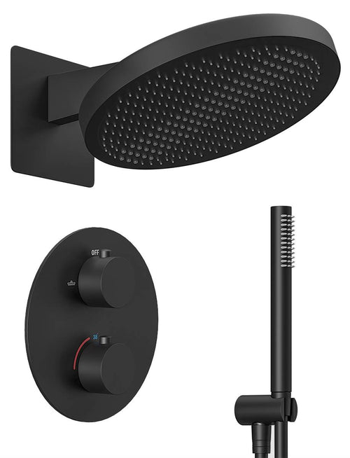 LOMAZOO inbouwdoucheset Lunar - met thermostaatkraan & staafhanddouche - mat zwart - 30 cm