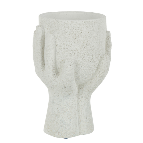 J-Line bloempot Handen - cement - wit - small - 2 stuks - Ø 11 cm