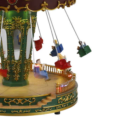 Luville Kerstdorp Miniatuur Kermisattractie Zweefmolen - Kerstversiering met Draaiende Stoeltjes en Verlichting - Guirlande voor Kerstdorp -