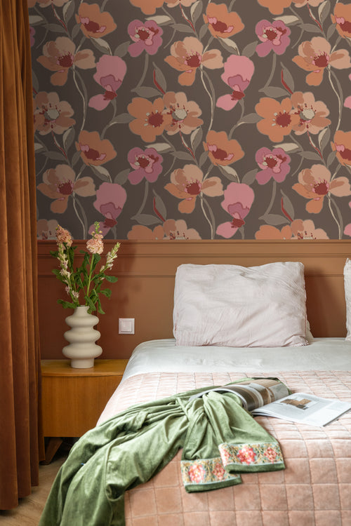 ESTAhome behang bloemen terracotta en oudroze - 50 x 900 cm - 130991 - vtwonen shop