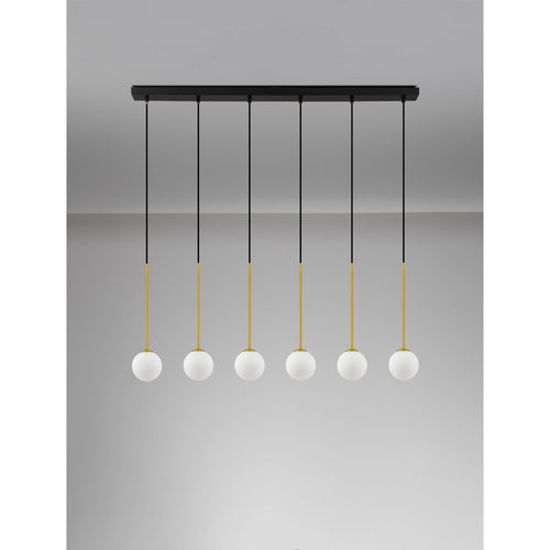 Nova Luce SAVOY Hanglamp voor aan het plafond, in de kleuren opaal, satijngoud en matzwart, LED G9 6x5W