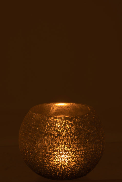 J-Line windlicht Bol Craquelé - glas - zilver - medium