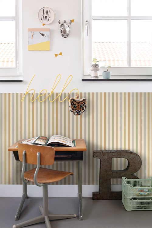 ESTAhome behang strepen groen, terracotta en bruin - 50 x 900 cm - 132256