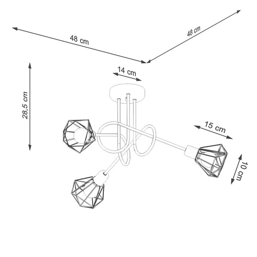 Sollux Lighting Kroonluchter ARTEMIS 3S zwart - 48x48x28,5cm