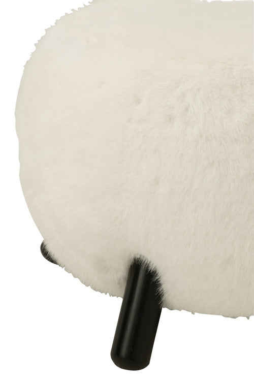 J-Line kruk Fur With Wooden - hout - wit