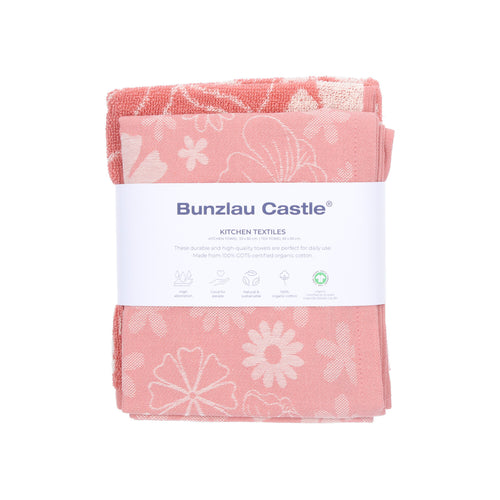 Luxe Keukendoek en Theedoek Flowerbed Roze - Bunzlau Castle - 100% biologisch GOTS katoen