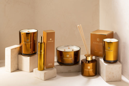J-Line geurkaars Excellent - Golden Honey - glas - oker - small - 50U