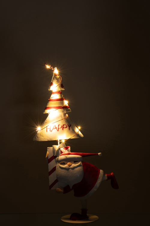 J-Line figuur Kerstman Boom - ijzer - kerstrood/wit - small -  LED lichtjes - vtwonen shop