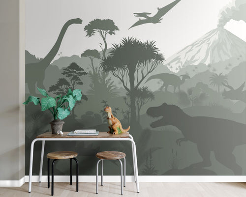 ESTAhome fotobehang dinosaurussen donkergroen - 300 x 279 cm - 159491