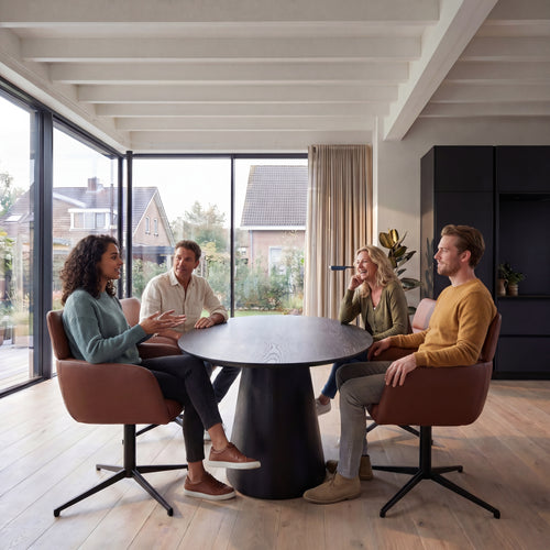 Furnhouse eetkamerstoelen armleuning Marco - Donkerbruin - Leer - Set van 2