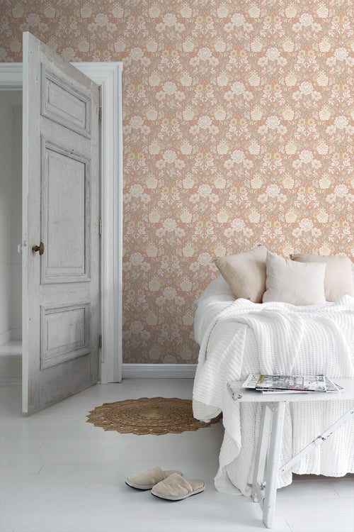 Borastapeter behang vintage bloemen in art nouveau stijl terracotta - 53 cm x 10.05 m - 660398 - vtwonen shop