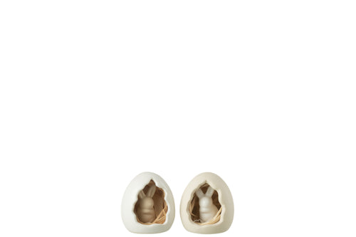 J-Line decoratie Konijn In Ei - porselein - wit/beige - small - 2 stuks - vtwonen shop