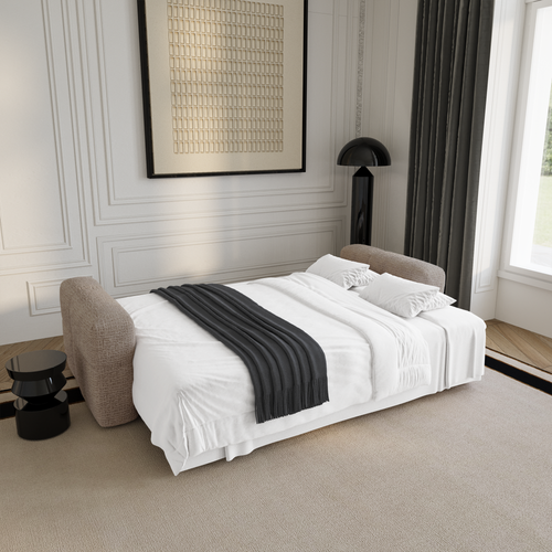 Premium Interiors - Slaapbank met opbergruimte VIBE - zacht aanvoelende geweven stof beige 247cm