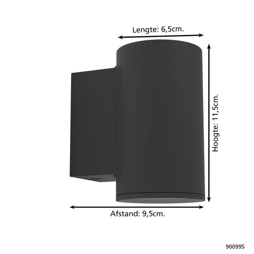 EGLO wandlamp buiten Izzalini - gu10 - 11,5 cm - zwart - vtwonen shop