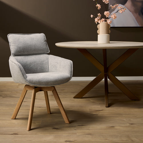 StarFurn Eetkamerstoel Jona - Taupe Stof - Draaibaar - Set van 2