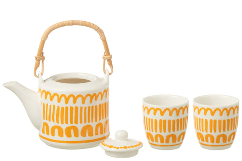 J-Line kop + theepot Strepen set - keramiek - oranje - giftbox van 3