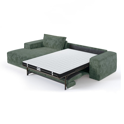 Premium Interiors - Linkshoekbank met snelle uitklapfunctie JUNE - gewaafd fluweel smaragdgroen 320cm