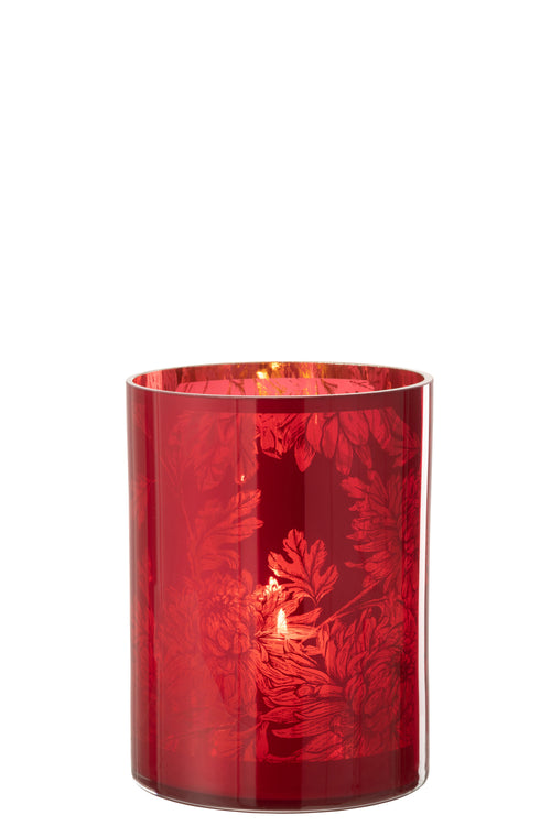 J-Line windlicht Bloemen - glas - rood - extra large