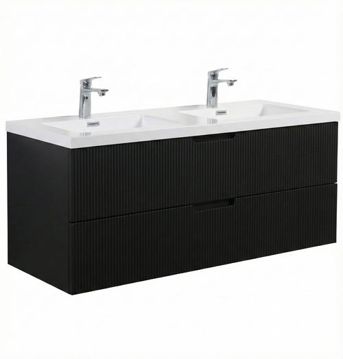 Badplaats Badkamermeubel Set Thermis 120cm – Mat Zwart – Badmeubel met Dubbele Wastafel