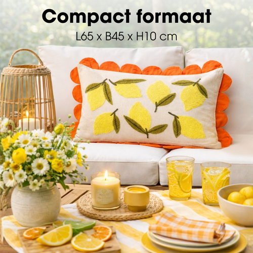 Mica Decorations Lemons Sierkussen - Kussen met Kussensloop - 65 x 45 cm - Kussens Woonkamer Woondecoratie - Binnenkussen Katoen - Woonkussen