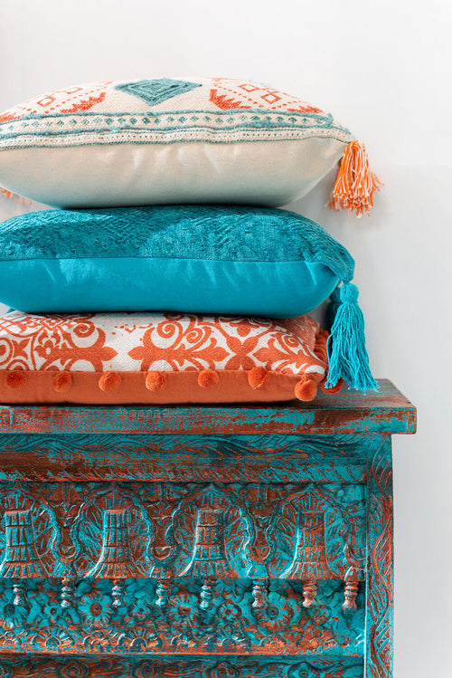 J-Line kussen Vierkant Fayola - katoen - turquoise