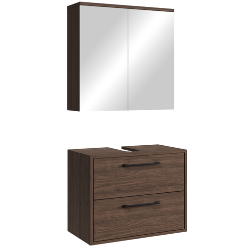 Badplaats Wastafelkast Set Florence 60 x 35 cm – Walnoot Bruin – Badmeubel met Spiegelkast