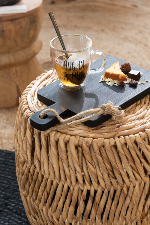 J-Line mok Op Voet Tekst - glas/hout - transparant/zwart/naturel - 2 stuks